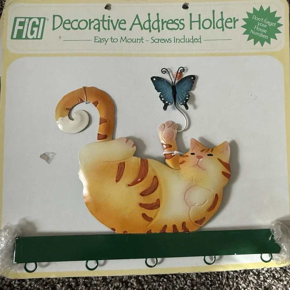 FIGI Cat Address Holder NWT Vintage Metal Holder for up to 5 digits With Screws